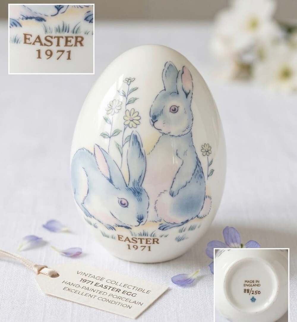 Vintage 1971 Noritake Bone China Easter Egg – 1st Edition Blue Bunnies Collect